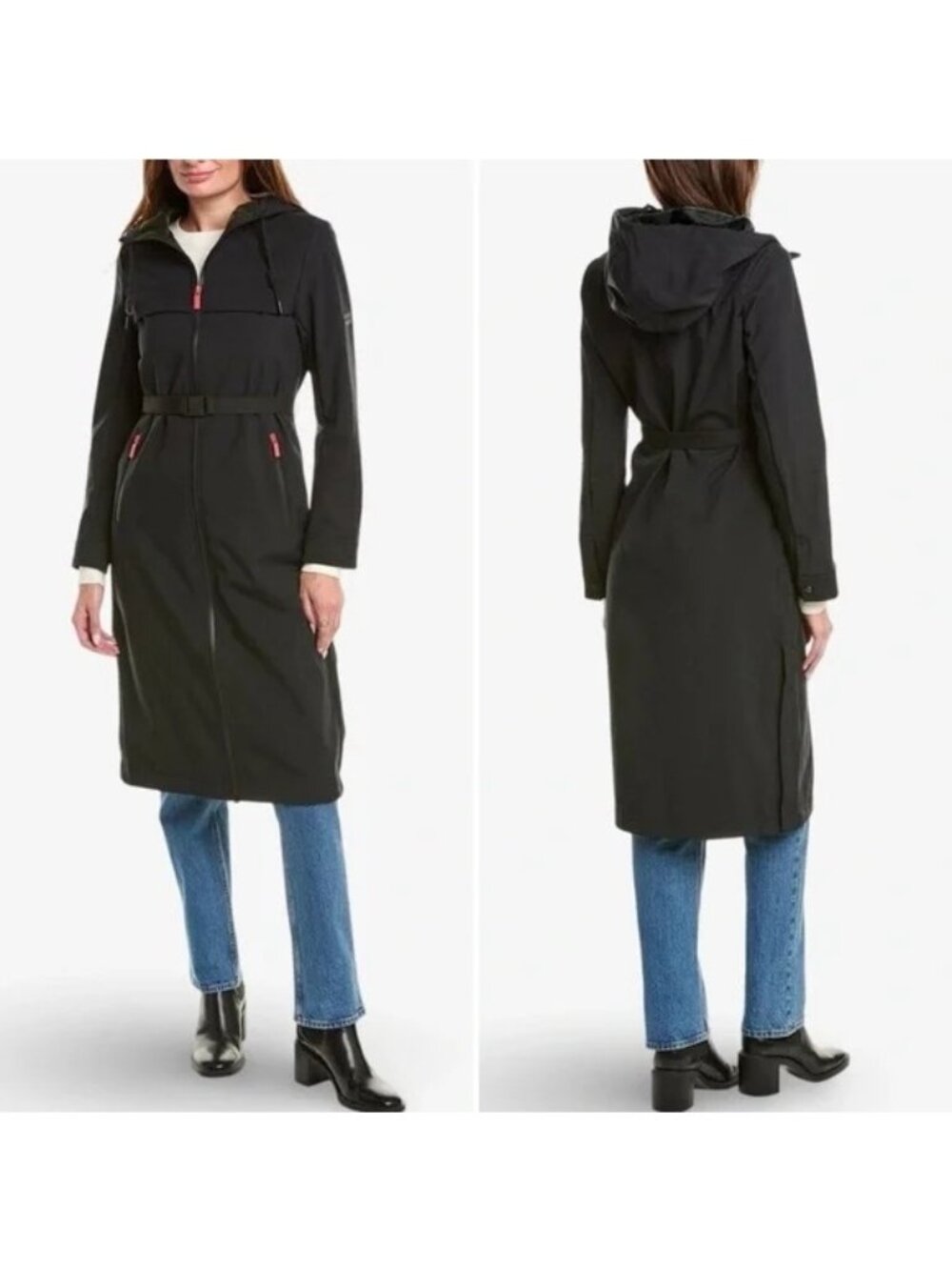 Hunter Crown 2.0 Longline Belted Velour Bonded Coat Black XL New with Tag